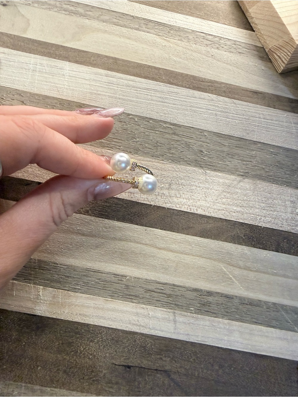 Elegant Gold Pearl Open Ring